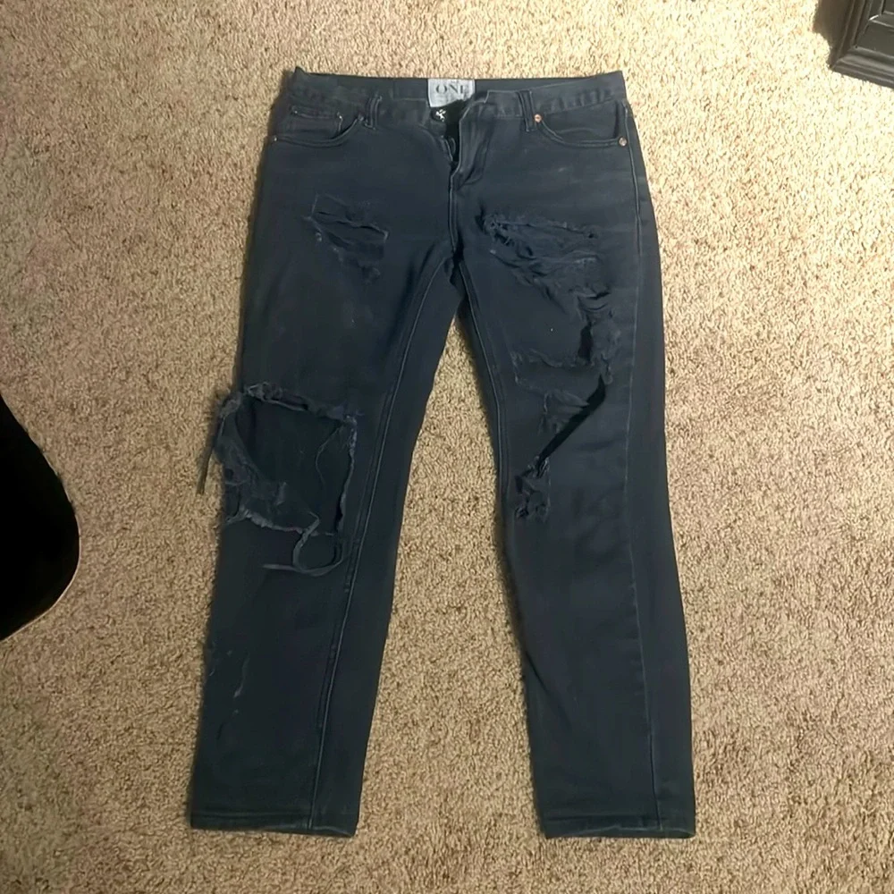 One Teaspoon One Awesome Baggies destroyed faded black denim jeans - Picture 3 of 8